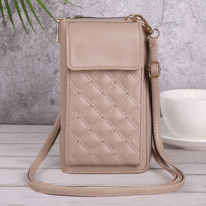 Now Available at Buy Center: Fashion All-match Mobile Phone Bag Classic Style Rhombus Light Luxury Khaki