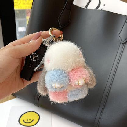 Porte-clés pendentif lapin rouge mignon en peluche de vison