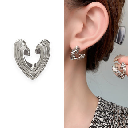 Hot New Items at Buy Center: Textured Three-dimensional Heart-shaped Ear Studs Special-interest Design Silver A130406B Copper Plated With Real Gold