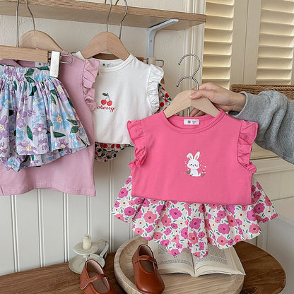 Newly Arrived at Buy Center: European And American Children's Butterfly Printed T-shirt Two-piece Set