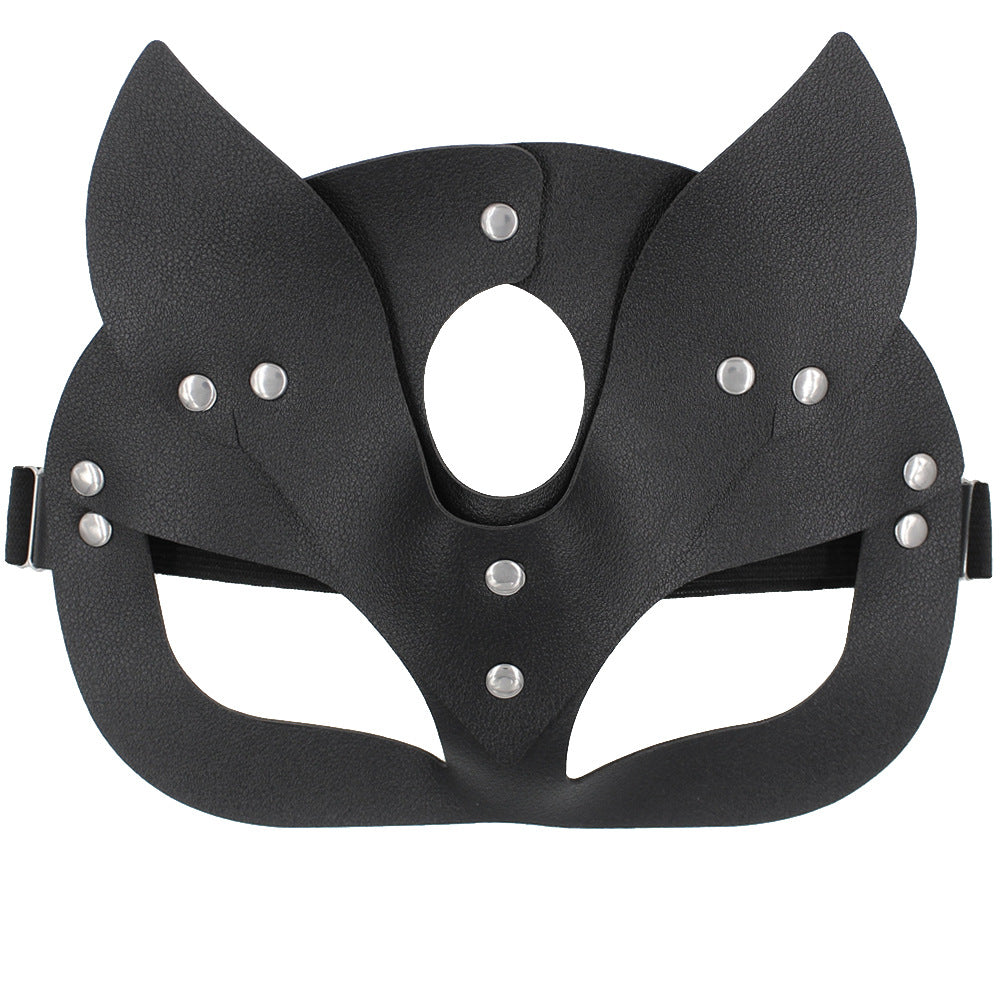 Just Arrived at Buy Center: European And American Personalized PU Leather Fox Mask Black