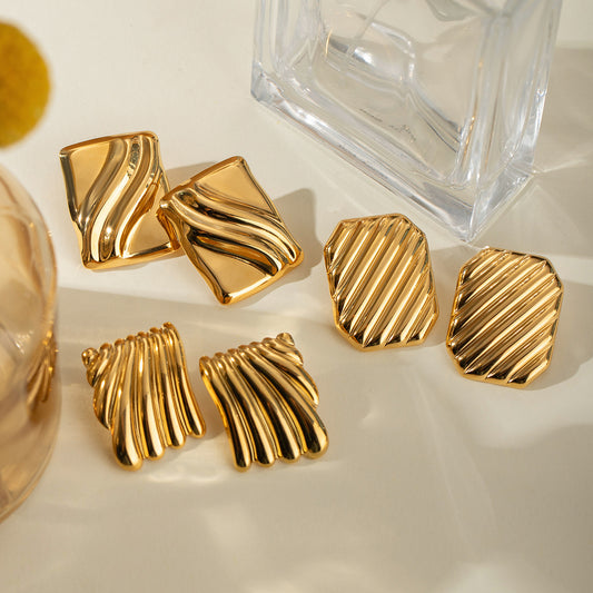 Now Available at Buy Center: Trendy 18K Gold Stainless Steel Cube Wave Earrings