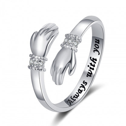 New Creative Love Hug Hands Diamond-studded Ring Female Alwayswithyou Adjustable Opening