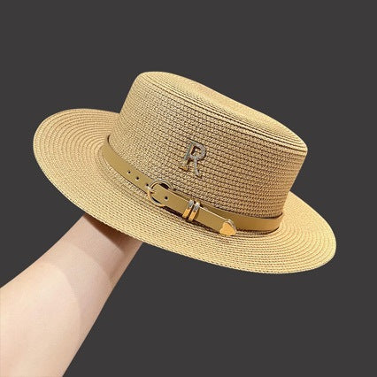 Hot New Items at Buy Center: Summer Outing Vacation Seaside Rhinestone Letters Sunshade Summer Hat R Khaki M 56or58cm