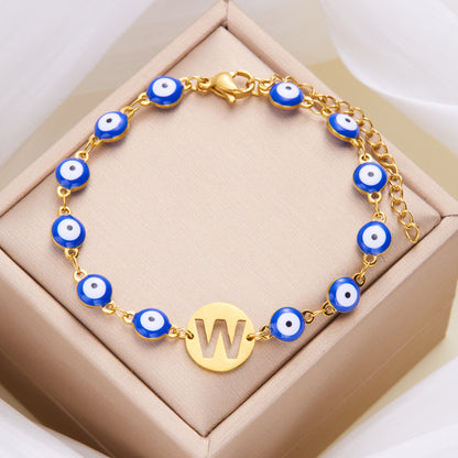 Just Arrived at Buy Center: Women's High-grade Stainless Steel Blue Eyes Fashion Hollowed-out 26 Letter Bracelet W