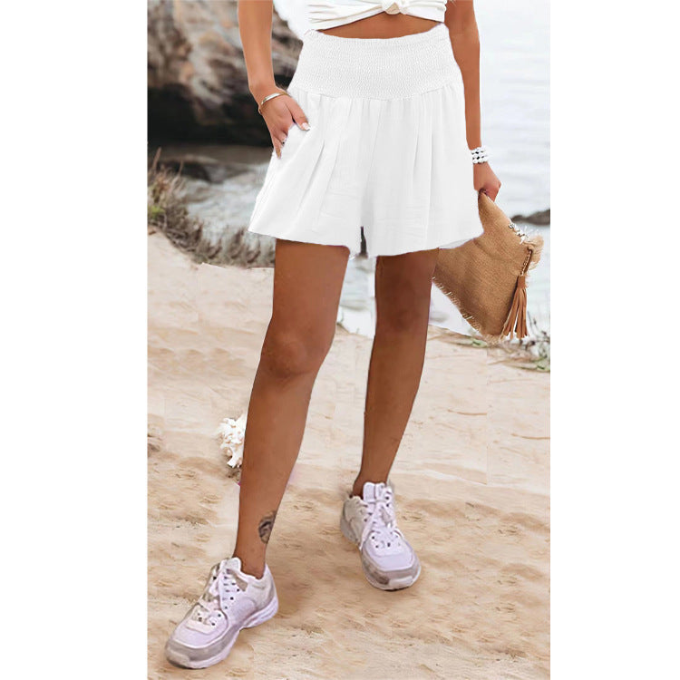 Newly Arrived at Buy Center: European And American Solid Color High Waisted Shorts Casual Pants White