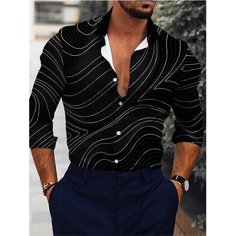 Camisa de manga larga con estampado 3D de degradado para hombre