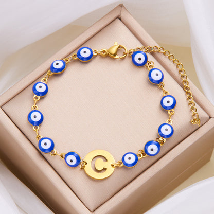 Just Arrived at Buy Center: Women's High-grade Stainless Steel Blue Eyes Fashion Hollowed-out 26 Letter Bracelet C