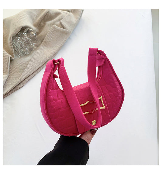 New Felt Shoulder Underarm Bag Fashion Simple Saddle Bag Rose Red