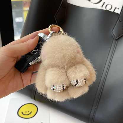 Porte-clés pendentif lapin rouge mignon en peluche de vison