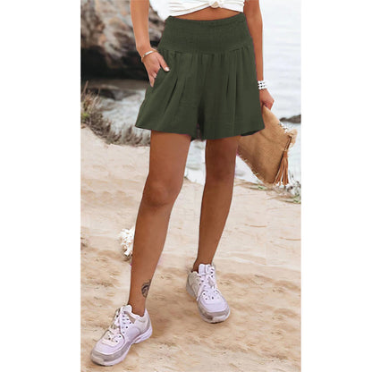 Newly Arrived at Buy Center: European And American Solid Color High Waisted Shorts Casual Pants Army Green