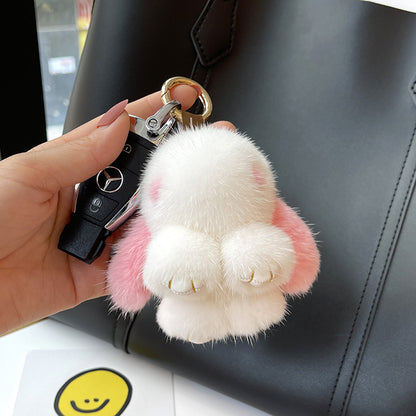 Porte-clés pendentif lapin rouge mignon en peluche de vison