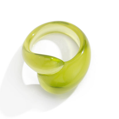 New Irregular Double Water Drop Plastic Ring 11 Transparent Green 0789kB