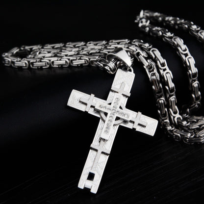 Now Available at Buy Center: Men's Creative National Fashion Personality Multi-layer Cross Jeweled Pendant Titanium Steel Necklace Cross 70cm