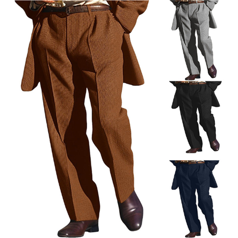 Pantalones de traje holgados y rectos de moda de color liso de punto para hombre