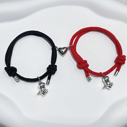 Hot New Items at Buy Center: Creative Cute 3D Little Dinosaur Pendant Love Magnetic Snap Suction Couple Bracelet Black And Red