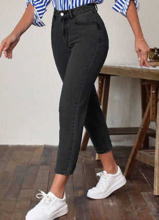 Jean skinny extensible taille haute rétro pour femme