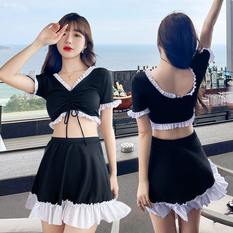 Fresh Arrivals at Buy Center: Swimsuit Female Skirt Style Split Conservative High Waist Black 8331