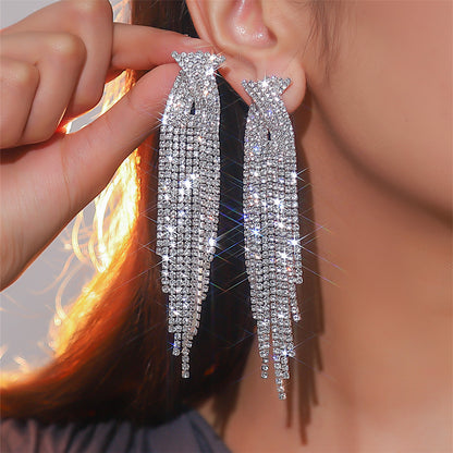 Luxury Sparkling Full Rhinestone Long Fringe Earrings