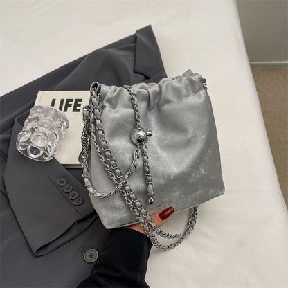 New Niche Underarm Bag Fashion Crossbody Bucket Bag Silver