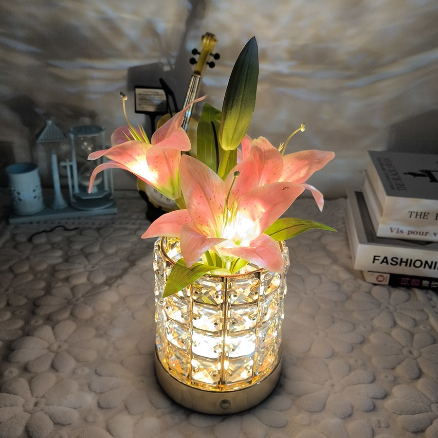 New Luminous Lily Crystal Flowerpot Small Night Lamp Simple And Light Luxury Advanced Sense