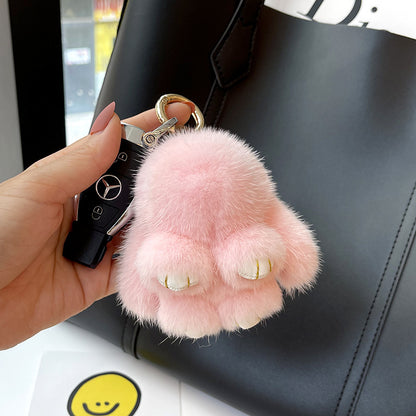 Porte-clés pendentif lapin rouge mignon en peluche de vison