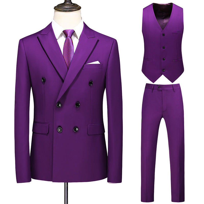 Hot New Arrivals at Buy Center: Men's Oversized Double Breasted Solid Color Suit Three Piece Set Purple