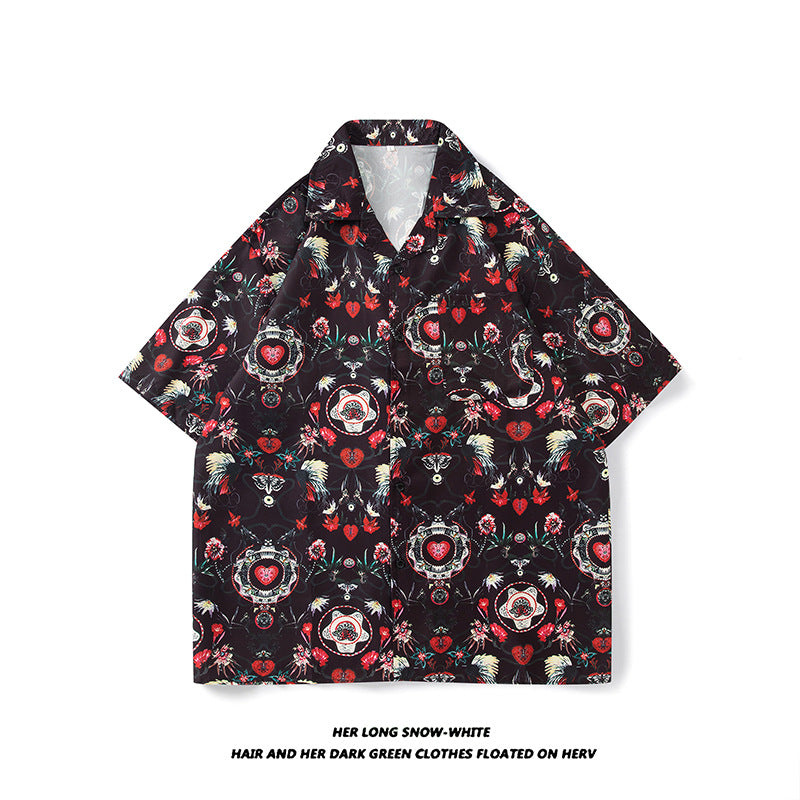 Now Available at Buy Center: Men's And Women's Retro Hong Kong Style Beach Printed Shirt Style D3013 Black