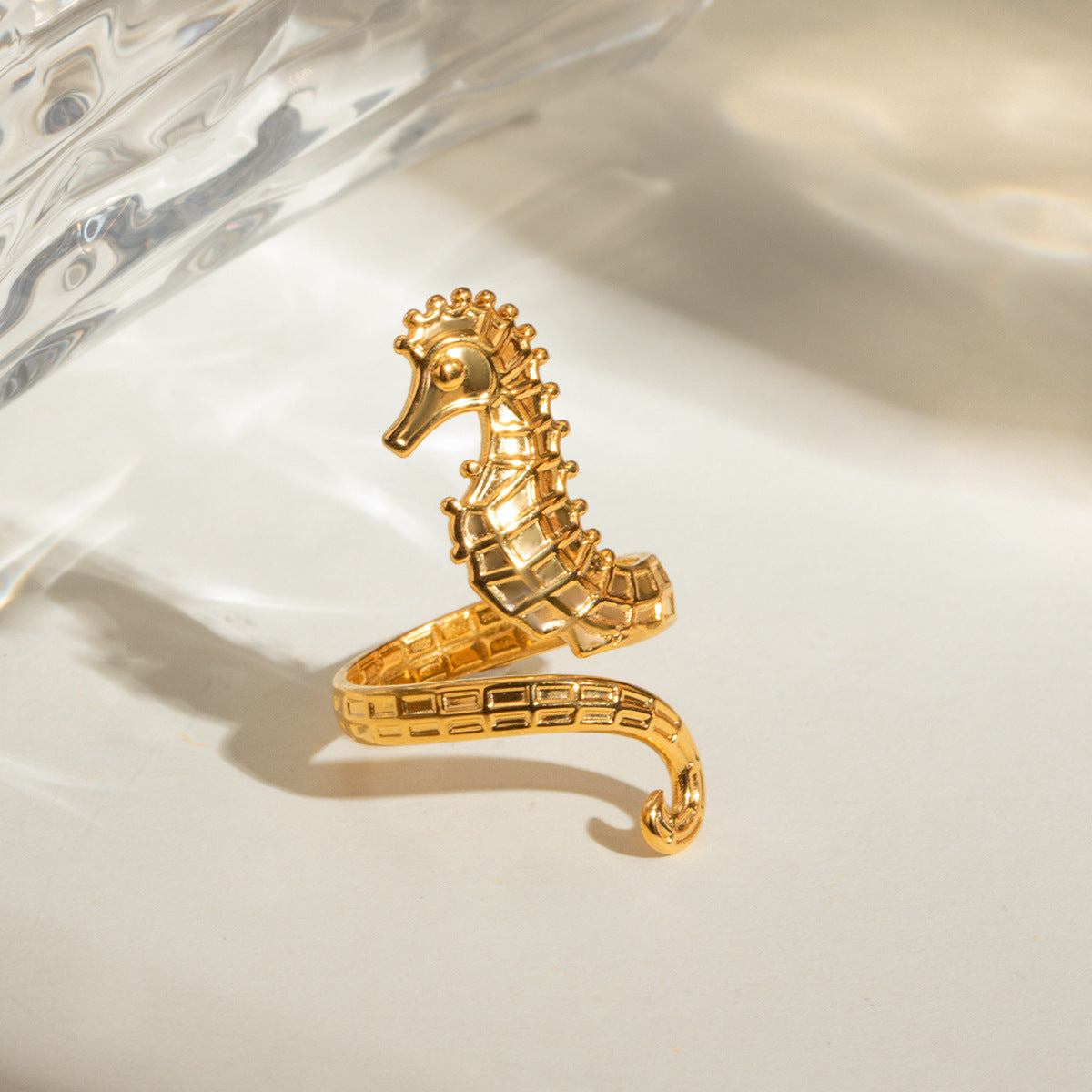 Hot New Items at Buy Center: Ocean 18K Gold Stainless Steel Seahorse Opening Ring