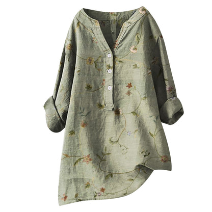 Trending Now at Buy Center: Long Sleeve Chinese Style Slub Linen Comfort Printing All-matching Shirt