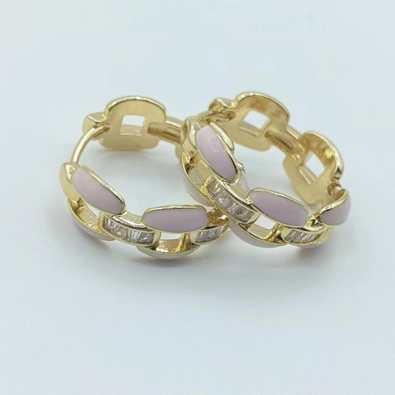 Buy Center Hot Pick-Niche Hollow Stud Earrings Geometric Color Oil Design Sense Gold 1255