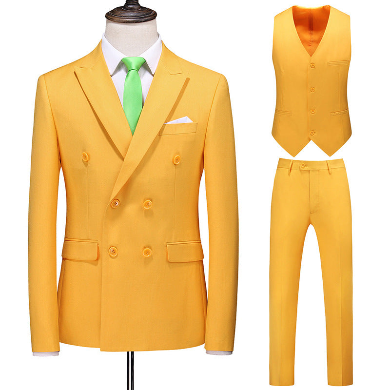 Hot New Arrivals at Buy Center: Men's Oversized Double Breasted Solid Color Suit Three Piece Set Orange