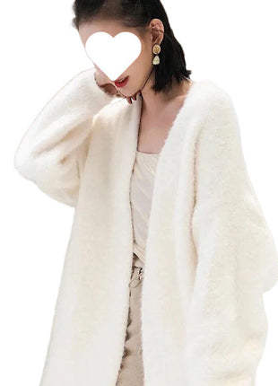 Mink-like Wool Cardigan Loose Size Thickened Mid-length Idle Style Knitted Coat