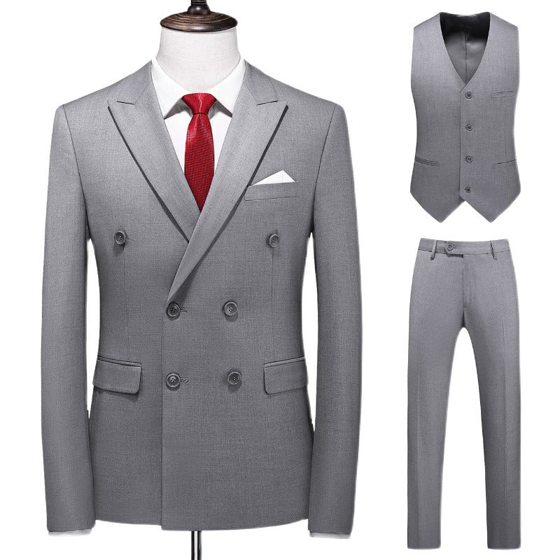 Hot New Arrivals at Buy Center: Men's Oversized Double Breasted Solid Color Suit Three Piece Set Gray