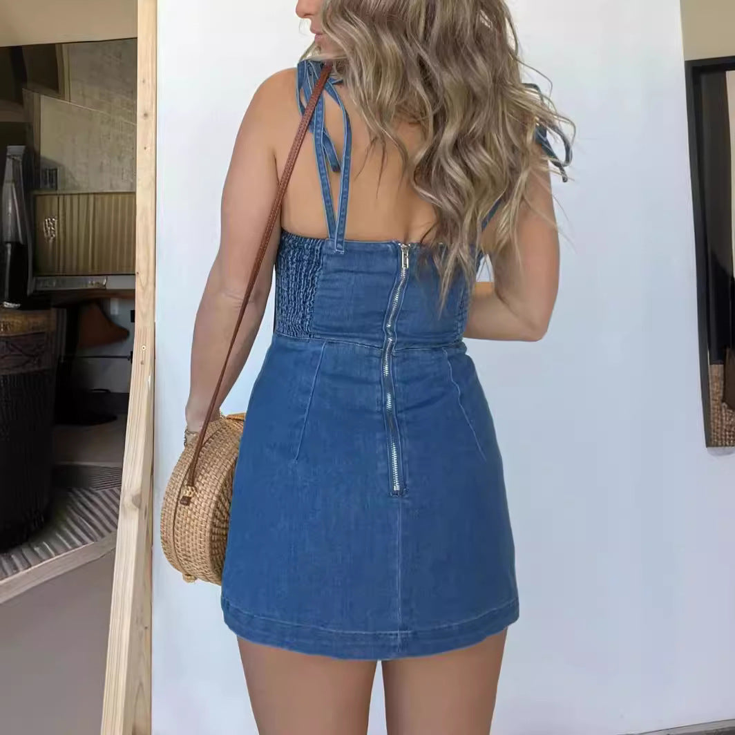 New Fashion Slim Fit Slit Sling Denim Dress Women