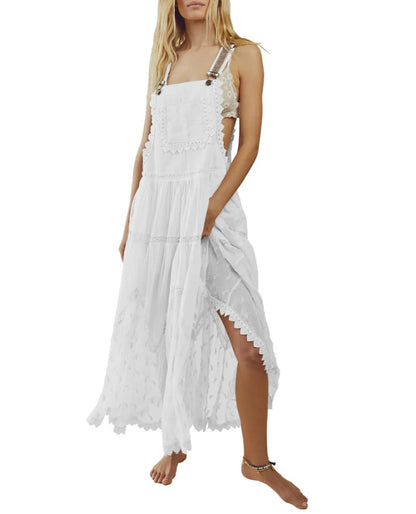 New Women's Lace Embroidery Dress Adjustable Shoulder Strap White