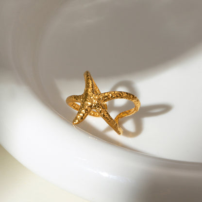 Trending Now at Buy Center: Ocean 18K Gold Stainless Steel Starfish Open Ring