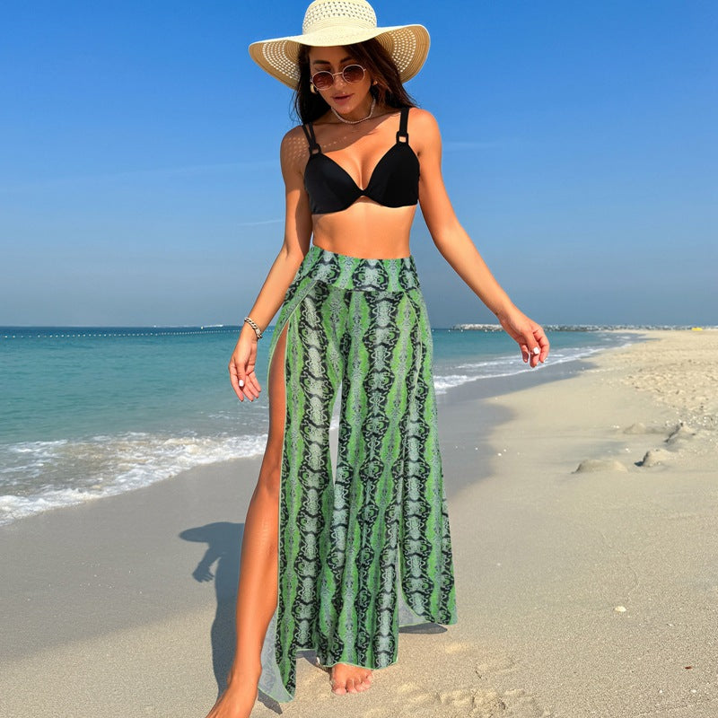 Just Arrived at Buy Center: Swimsuit Women's Bikini Pants Three-piece Suit Green Snakeskin Suit