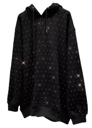 Sudadera con capucha suelta y brillante con diamantes de imitación y estrellas