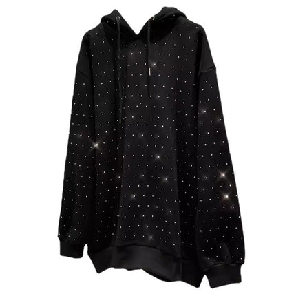 Sudadera con capucha suelta y brillante con diamantes de imitación y estrellas