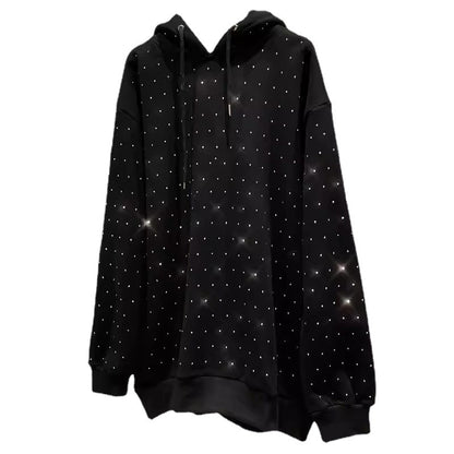 Starry Rhinestone Rhinestone Rhinestone Shiny Loose Pullover Hooded Hoodie