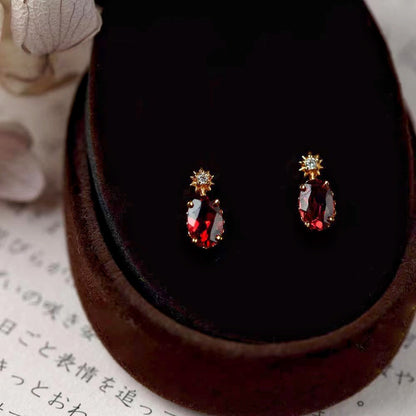 Now Available at Buy Center: S925 Sterling Silver Plated 14K Kingson Sugar Planet Milan Rose Red Garnet Vintage Court Style Golden Pair Containing Earplug 925 Silver