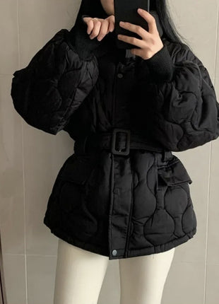 Manteau en coton à manches longues et col montant pour femme