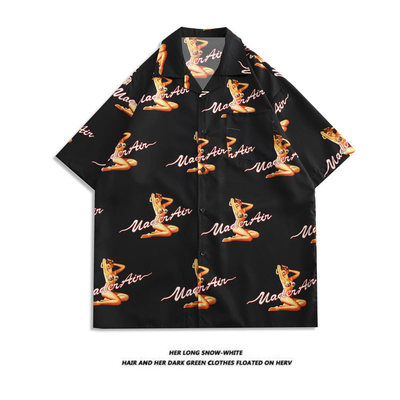 Now Available at Buy Center: Men's And Women's Retro Hong Kong Style Beach Printed Shirt Style D4010 Black