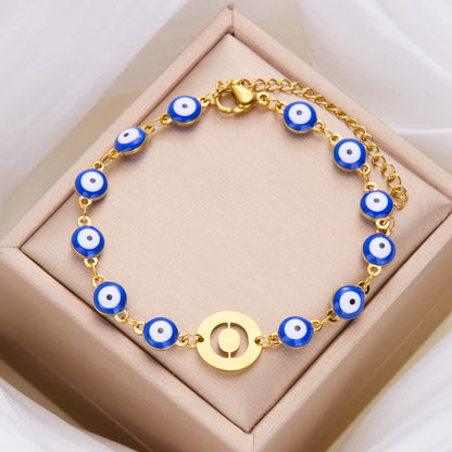 Just Arrived at Buy Center: Women's High-grade Stainless Steel Blue Eyes Fashion Hollowed-out 26 Letter Bracelet O