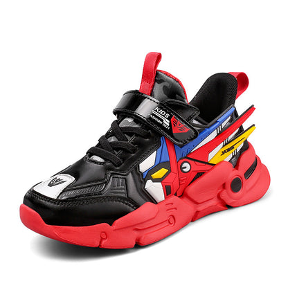 Fresh Arrivals at Buy Center: Comfortable Leather Surface Medium And Large Children's Running Shoes Casual Velcro Sneaker 2110 Black And Red