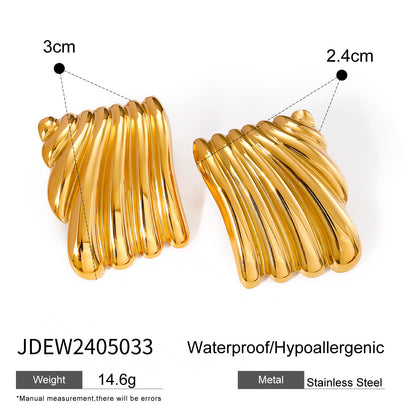 Now Available at Buy Center: Trendy 18K Gold Stainless Steel Cube Wave Earrings JDEW2405033