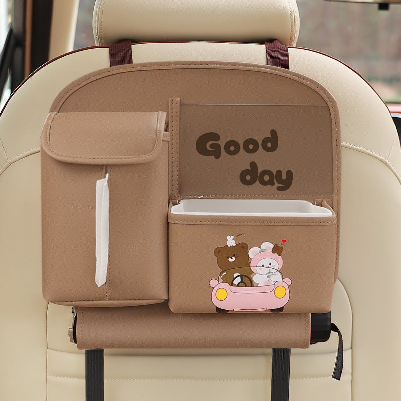 Hot New Items at Buy Center: Multifunctional Car Storage Bag Cute Cartoon Happy Every Day Brown