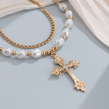 New Fashion Cross Pearl Necklace Suit