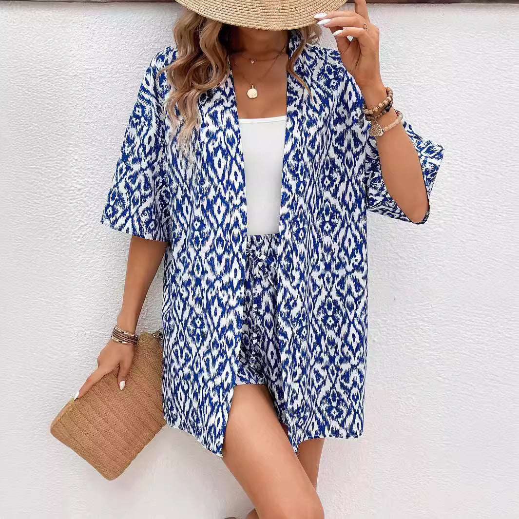 Trending Now at Buy Center: Fashion Loose Print Cardigan Suit Women